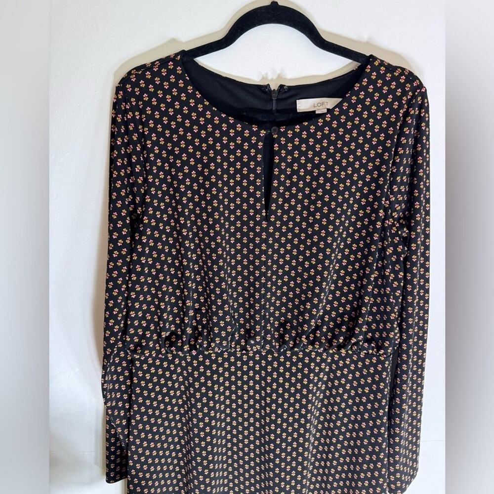 New $125 Womens 12 LOFT Black Paisley Long Sleeve Dress Flare Boho Floral Work